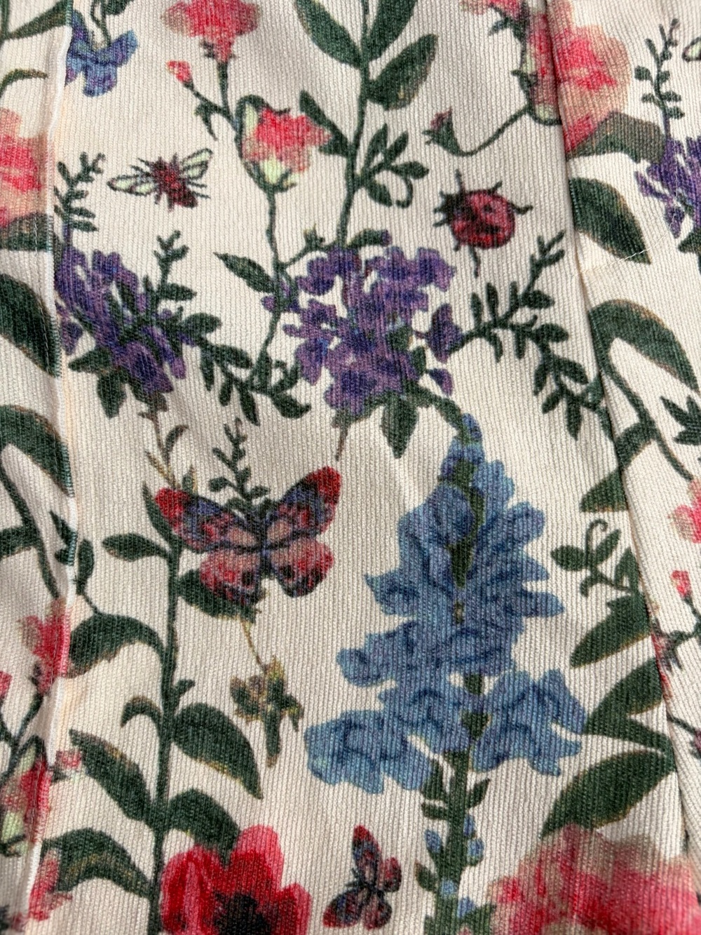 Cider Overalls Wide Leg 3XL Lightweight Corduroy Cream Floral & Bug Print - Picture 4 of 11